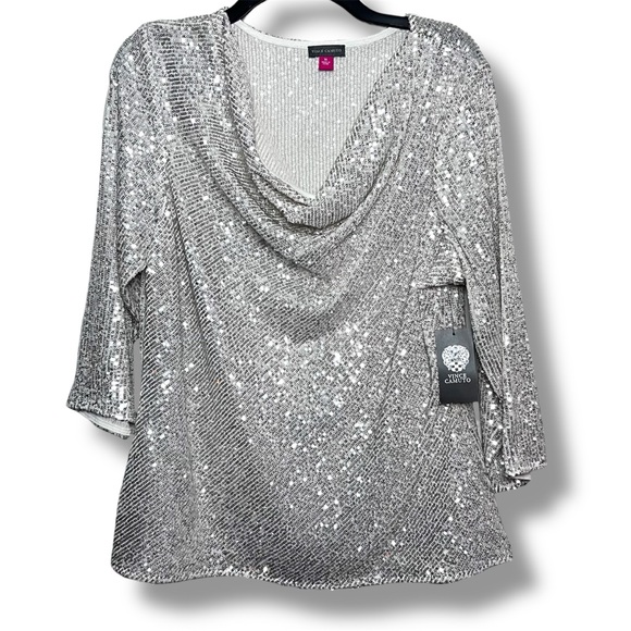 Vince Camuto Tops - Vince Camuto women’s silver sequin top 3/4 sleeves size: XL